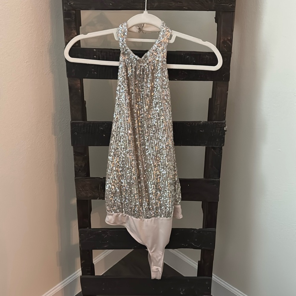 Sequin Halter Open Back Bodysuit